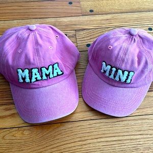 Pink 'Mama' and 'Mini' Embroidered Hats